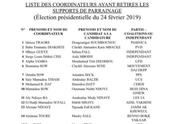 Élection présidentielle du 24 février 2019 : La liste des Coordinateurs ayant retirés les supports de parrainage (DOCUMENT)