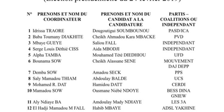 Élection présidentielle du 24 février 2019 : La liste des Coordinateurs ayant retirés les supports de parrainage (DOCUMENT)